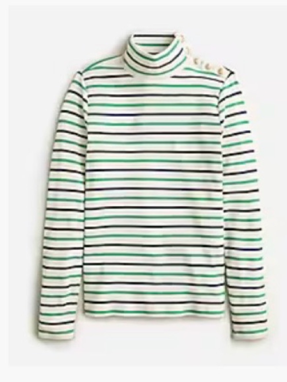 Vintage Ribbed J Crew Striped Turtleneck Top in White, Green, Navy size XS